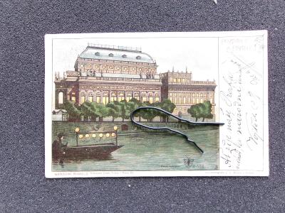 Pohled vlastenec Praha Šváb Švábovka  litografie Národní divadlo 
