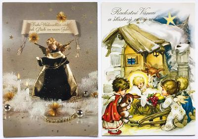 ! ! ! 2 pohlednice: ANDĚL, andělé, Vánoce, betlém ! ! !