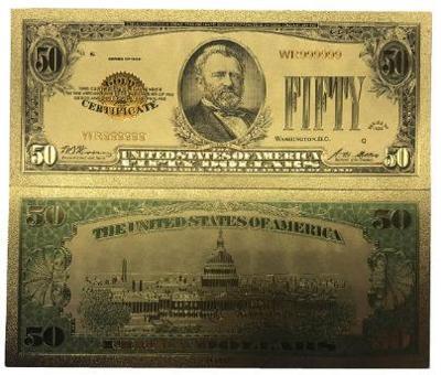 USA 50$ dolar Grant dollars Zlatá bankovka fólie
