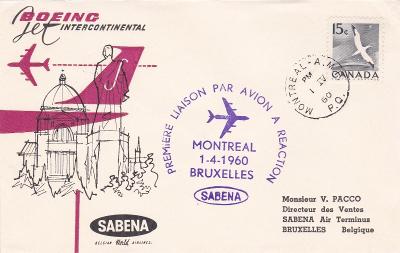 Kanada, Montreal 1960, letecká pošta - Belgie, Brusel.