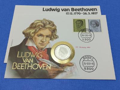 5 DM - r.1970, Ludwig van Beethoven ,Mincovní dopis se stříbrnou mincí