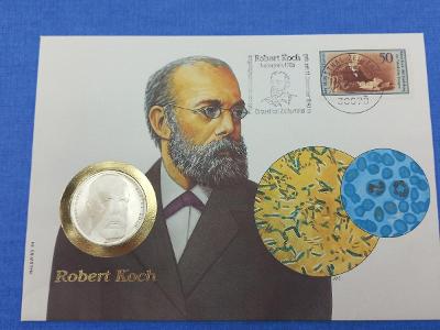 10 DM- r.1993 ,ROBERT KOCH - Mincovní dopis se stříbrnou mincí 
