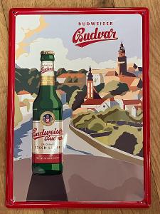 retro cedule Budweiser Budvar - láhev 