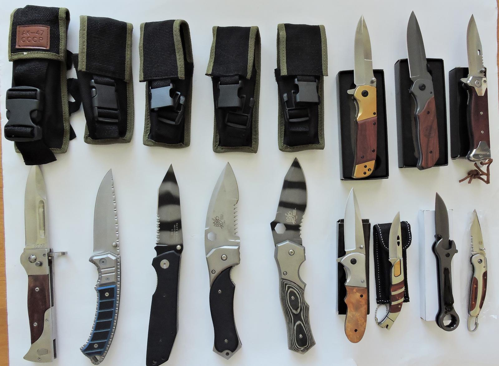 Súprava nových 12-tich nožov (útočných, taktických, zatváracích) - Vojenské zberateľské predmety