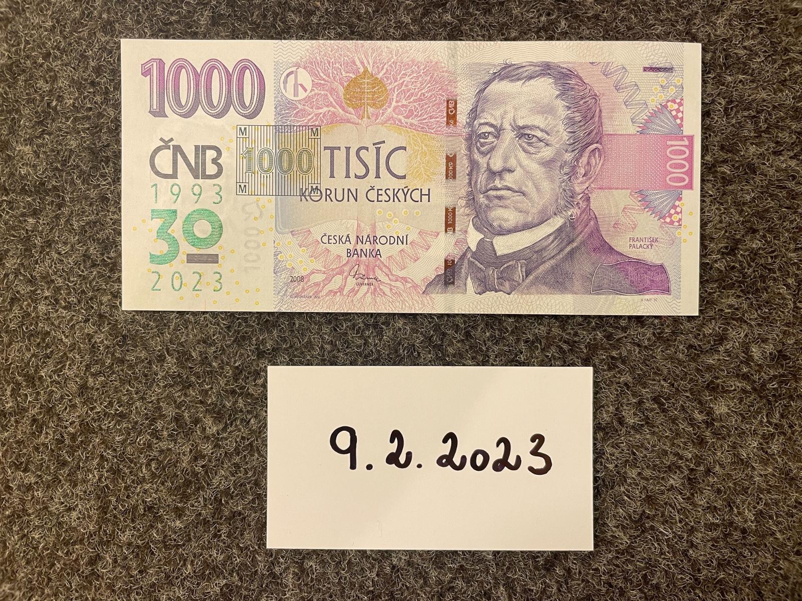 1000 Kč 2008 S PRETLAČOM ČNB 2023 - Nízke číslo: 282 - Bankovky