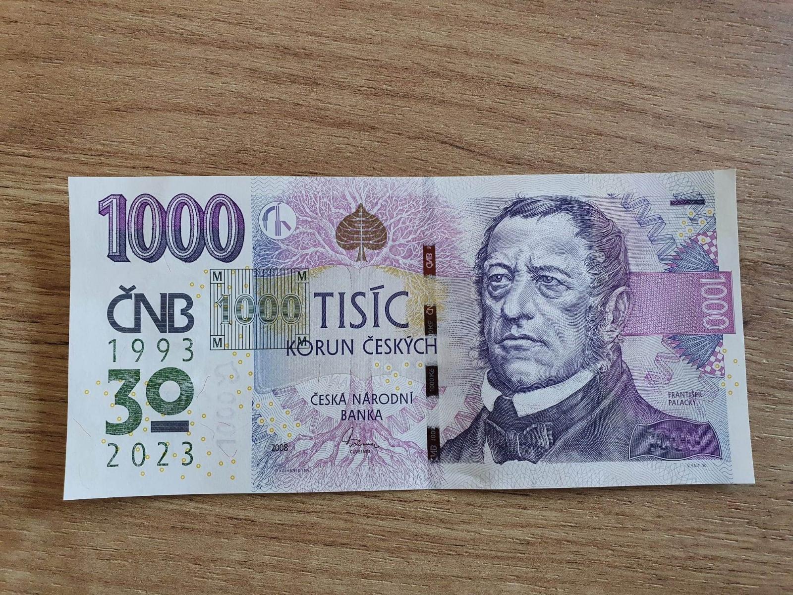 1000 Kč s prítlačou ČNB - Výročná bankovka 30 rokov - 2023 - Bankovky