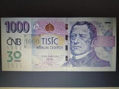 1000kč Výroční bankovka s přetiskem série R 86000697 a R86000698
