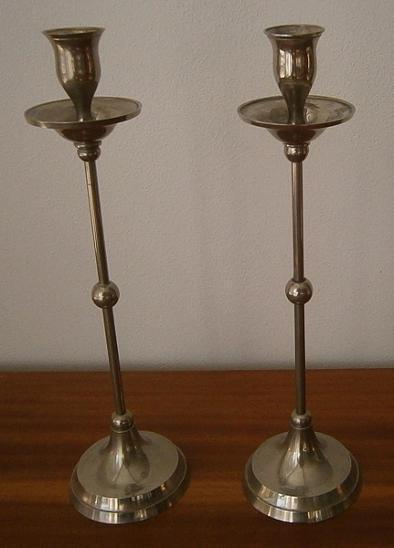 Starožitné párové židovské svietniky (striebrená mosadz, 33 cm) - Starožitnosti