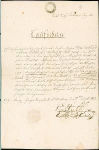 2A2133 Křestní list Pastviny, r. 1823, tištěná signeta
