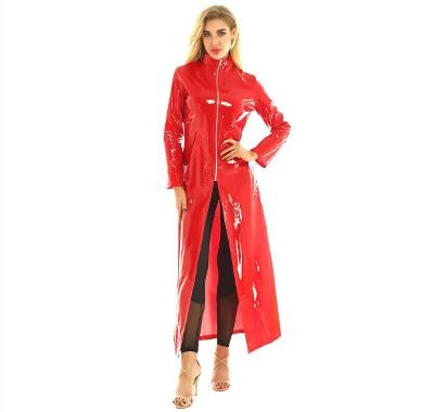 Dlouhý červený lakovaný kabát vel. M,L,XL - SKLADEM I ČERNÝ