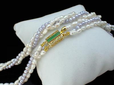 Třířady náhrdelník- říční perly, stříbro