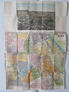 Stará mapa orientační plán Vídeň cca 1910 1:15000 Wien panorama pohled