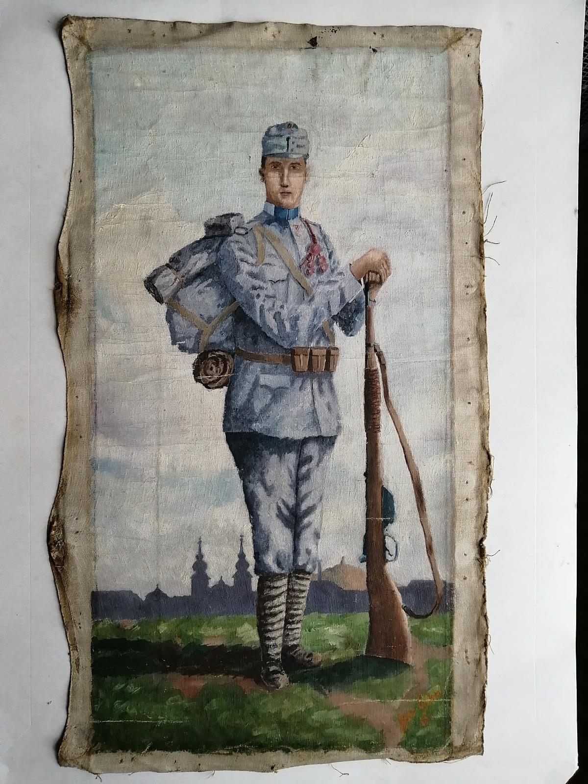 Voják v plné polní olej na plátně 1916  Gloc Edmund Brno ? - Sběratelství