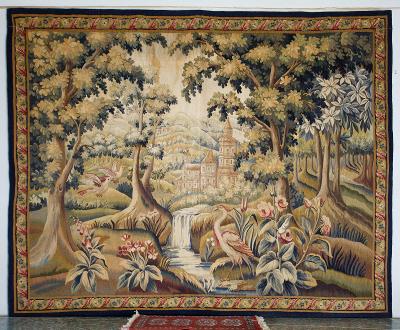 Krásná starožitná tapiserie / gobelín z Aubussonu 210 X 165 cm