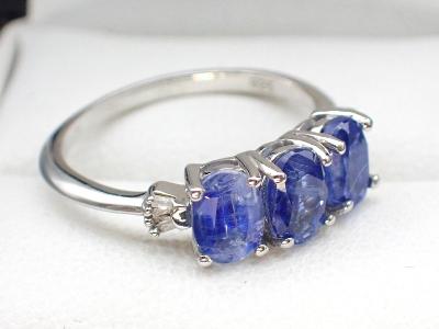 Stříbrný prsten- kyanit+ diamanty prsten- 1,80ct/ cetifikát