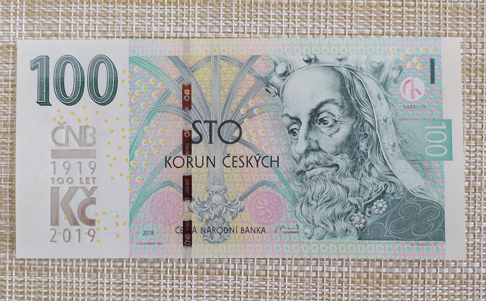 100 KČ s prítlačou ČNB 100 rokov, 2019 Séria M13 - Bankovky