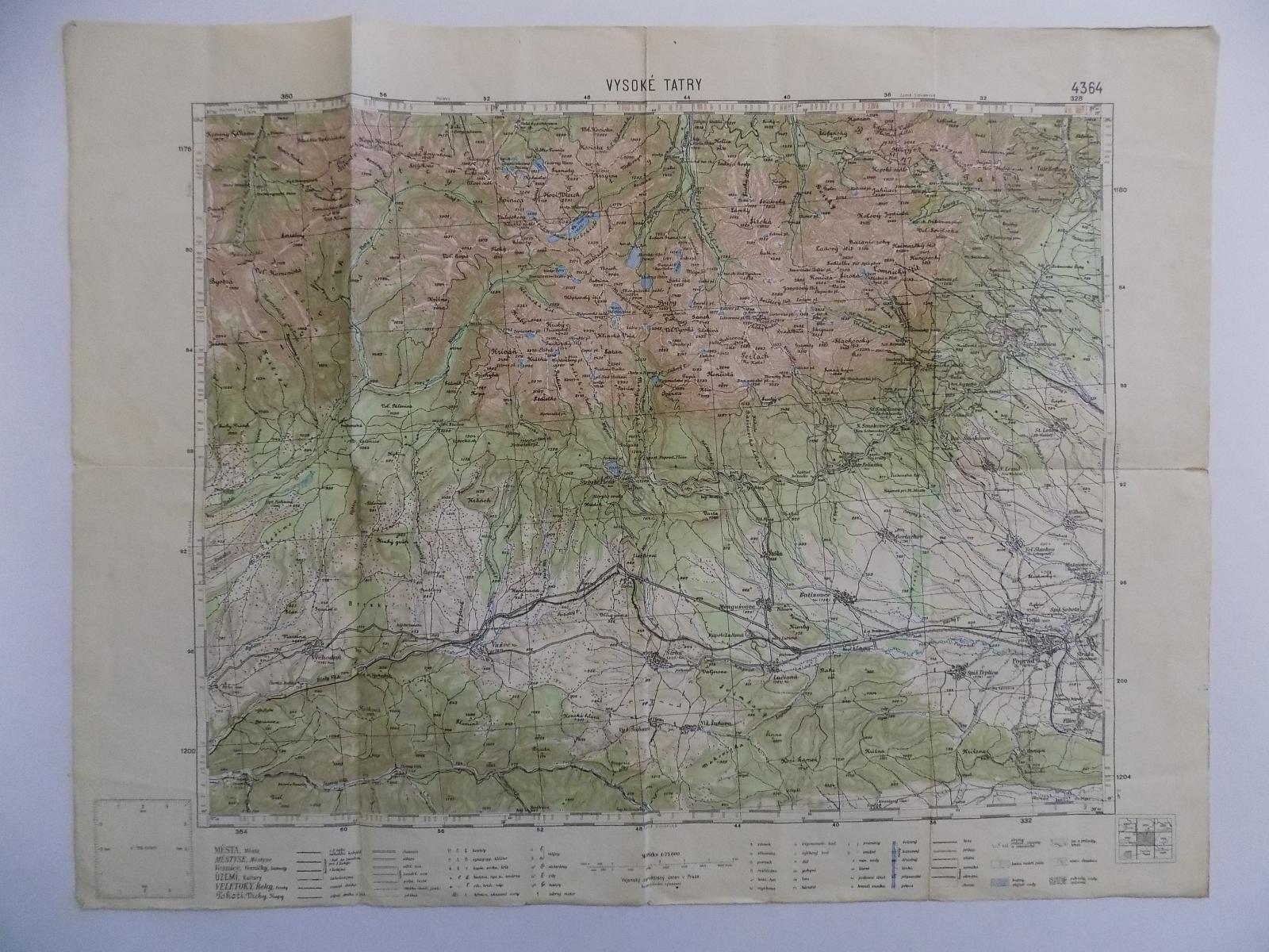 STARÁ MAPA 174 - SLOVENSKO - VYSOKÉ TATRY ,62 X 47 CM, ASI 30. LÉTA - Mapy a veduty Evropa