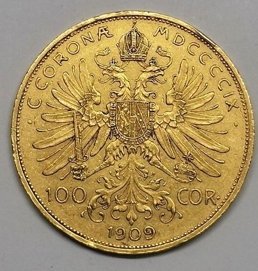100 Koruna 1909 Rakouská originální ražba RR! - Numismatika