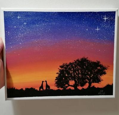 Obraz - Západ slunce, 25x30cm, akryl, ručně malovaný, originál