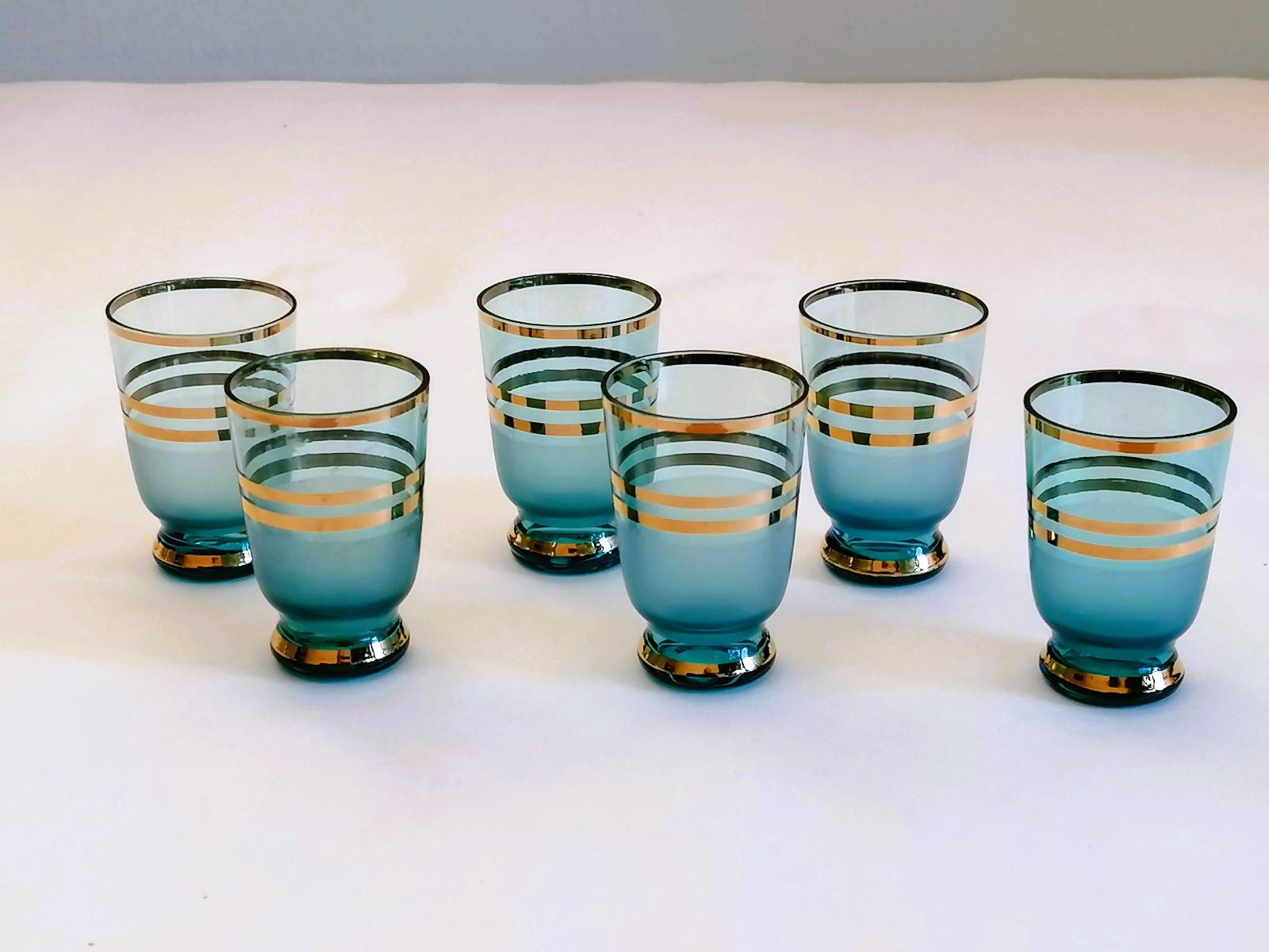 Retro poháre na likér - modré - Starožitnosti
