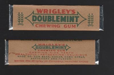 WWII žvýkačkový obal CHEWING GUM WRIGLEY 1943 vojenská plná žvýkačka