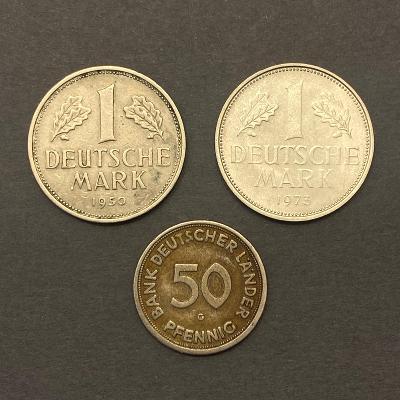 Lot (3ks) 1 Marka 1950 a 1973, 50 Feniků Německo
