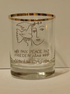 Krásná stará sklenice ,ČESKÁ MÍROVÁ RADA', retro sklenička, 1,5dcl