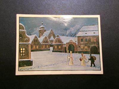 Umělecká pohlednice Josef Lada malíř Zima Vánoce čert Mikuláš  Odeon