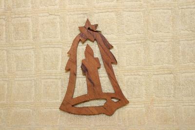 Vánoční dekorace - Dřevo ozdoba zvonek 8 cm 
