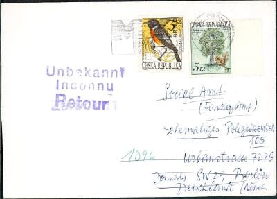 10B5800 Dopis M. Stejskal Praha - Berlín, vráceno, zajímavé razítko