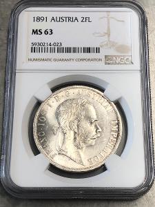 1891 2FL NGC MS 63 čistá mince s RL (bez patiny)!!!