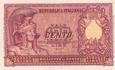 100-Lire-Itálie-1951-Cenná Bankovka!!! - Podpisy!!!