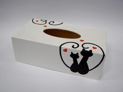 Krabička dřevěná na papírové kapesníky - Kočičí láska