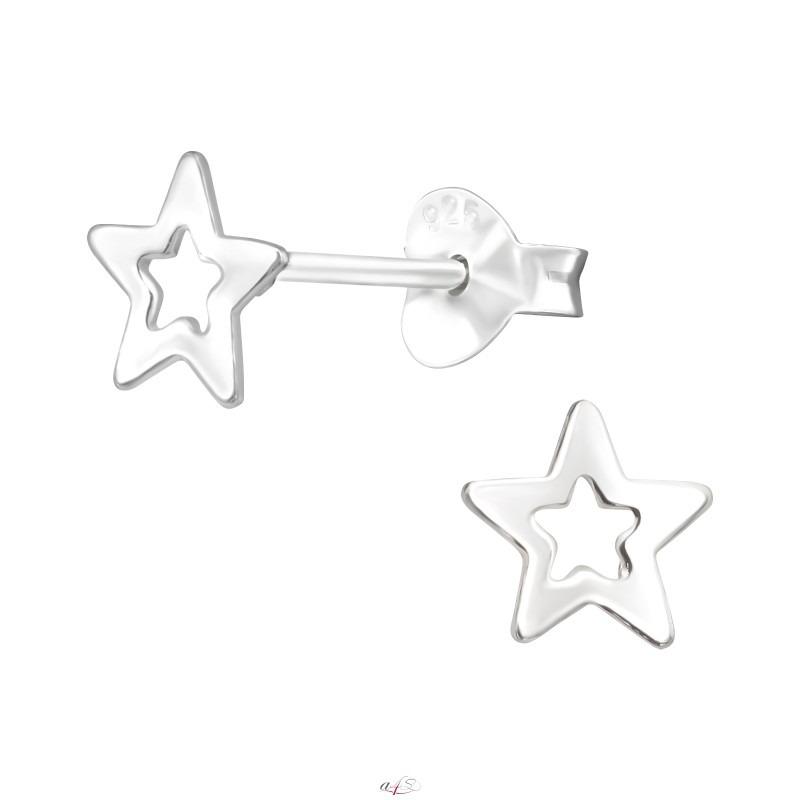 Strieborné (925) puzetové náušnice Hviezda - Strieborné šperky
