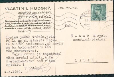 10B5865 Lístek Vl. Hudský Železný Brod - Šebek a spol. Libáň