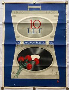10 let Gramofonových závodů -- r.1956, plakát, 85x64cm