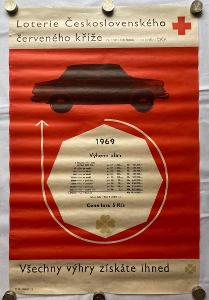 Loterie Československého Červeného kříže - r. 1969, plakát, 62,5x41cm