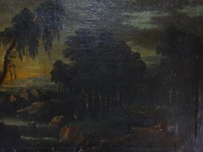 Figurální stafáž v krajině olej plátno konec 18. století , k restaur.