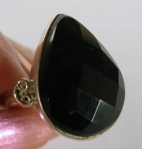/TH812/ Stříbrný prsten broušený černý onyx kapka  