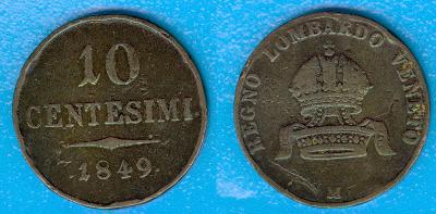 Lombardsko-Benátsko 10 centesimi 1849 M
