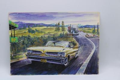 Akvarel originál malba - Pontiac 21 x 29,5 cm