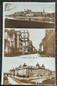 Slovensko Bratislava koláž Bratislavský hrad řeka ulice domy filatelie