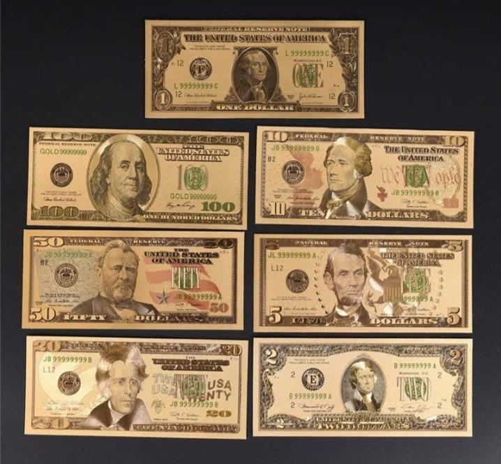 Dollar 7 kusov zostava zlatých bankoviek plus 100 dollar gold bonus - Zberateľstvo