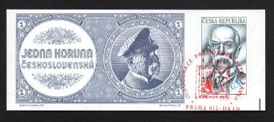 1 koruna ND38 s inauguračním razítkem 2023 a pamětní známkou TGM ČP
