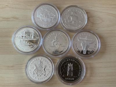 Stříbrné mince, kanadské dolary, mix roků, 7 kusů