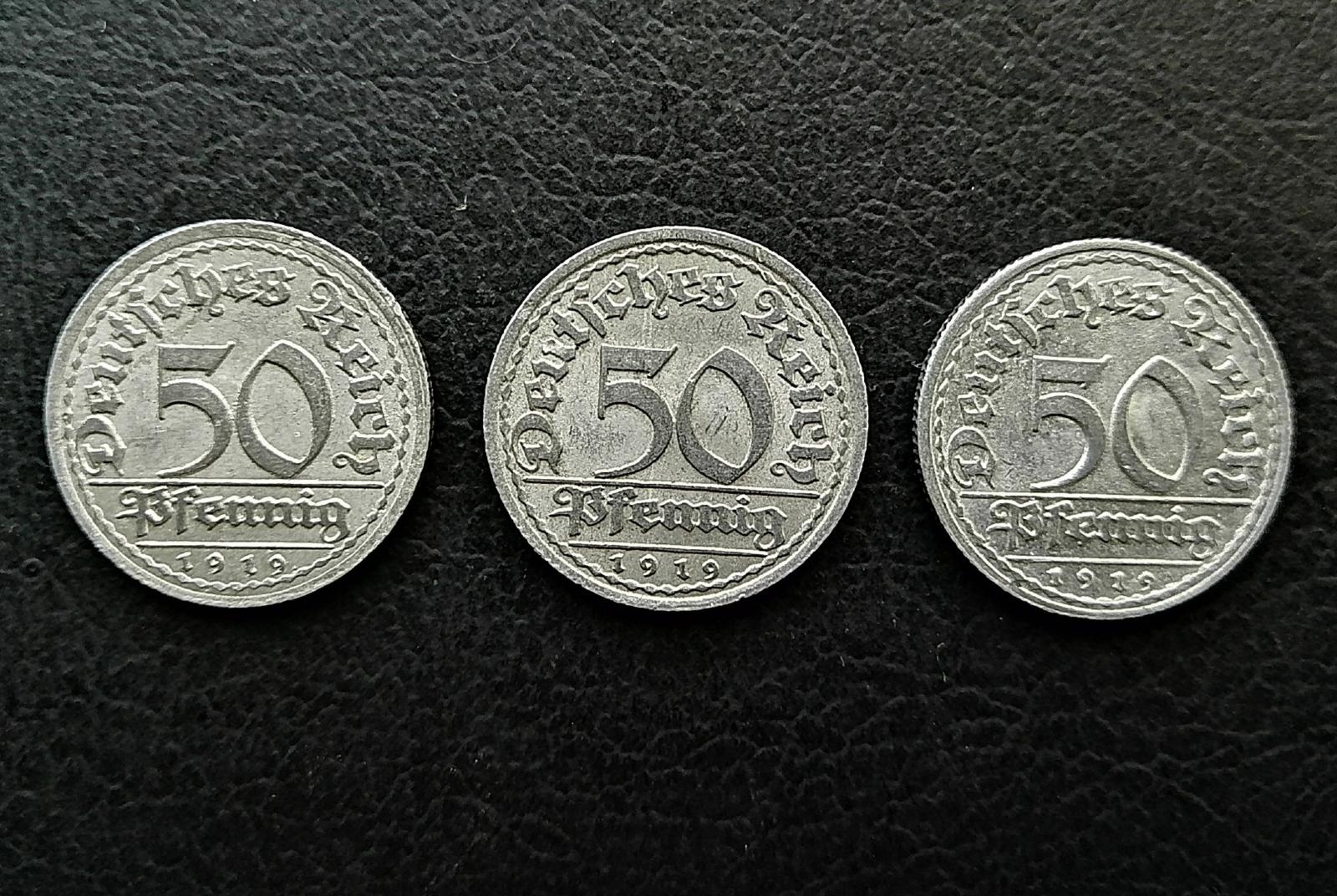 201) vzácne mince 50 Pfennig 1919 mincovne A, F, G - Numizmatika