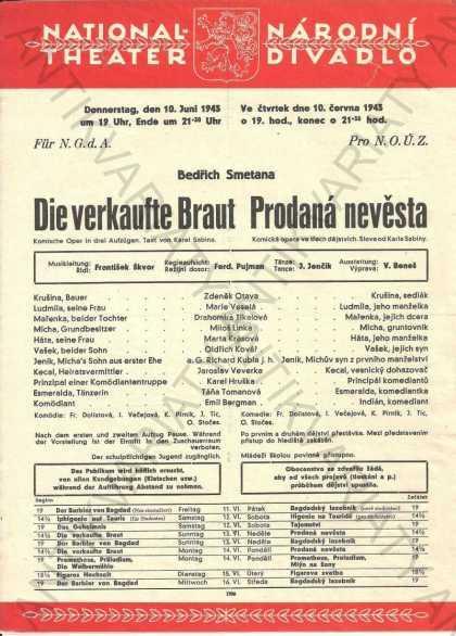 Národní Divadlo - Prodaná Nevěsta Plakát A4 R.1943 | Aukro