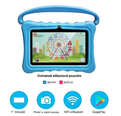 Tablet dětský s uchem 7" silikonové pouzdro Android modrý