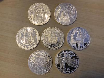 7 kusů stříbrných medailí - Karel IV. otec vlasti