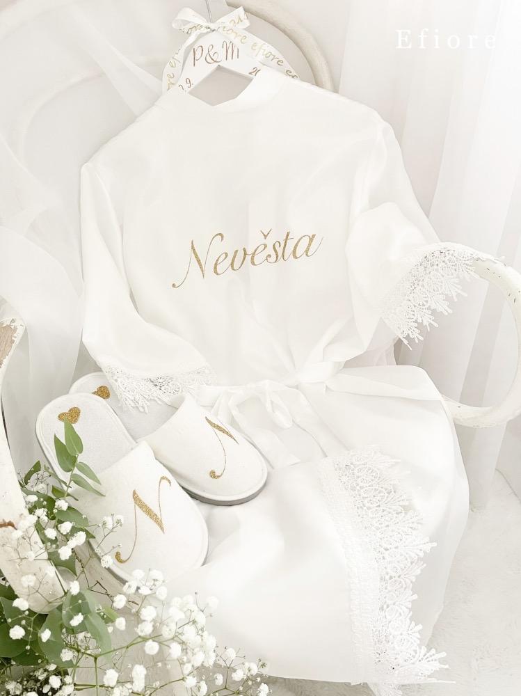 Luxusní bílý saténový župan pro nevěstu s krajkou - Oblečení, obuv a doplňky